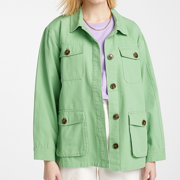 Retro mint sage green 100% cotton utility cargo jacket NWT - Picture 1 of 7